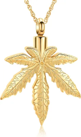 Marijuana Leaves Cremation Urn Necklaces for Ashes Maple Leaf Cremation Jewelry Memorial Human Ashes Keepsake Pendant Jewelry for Women Men