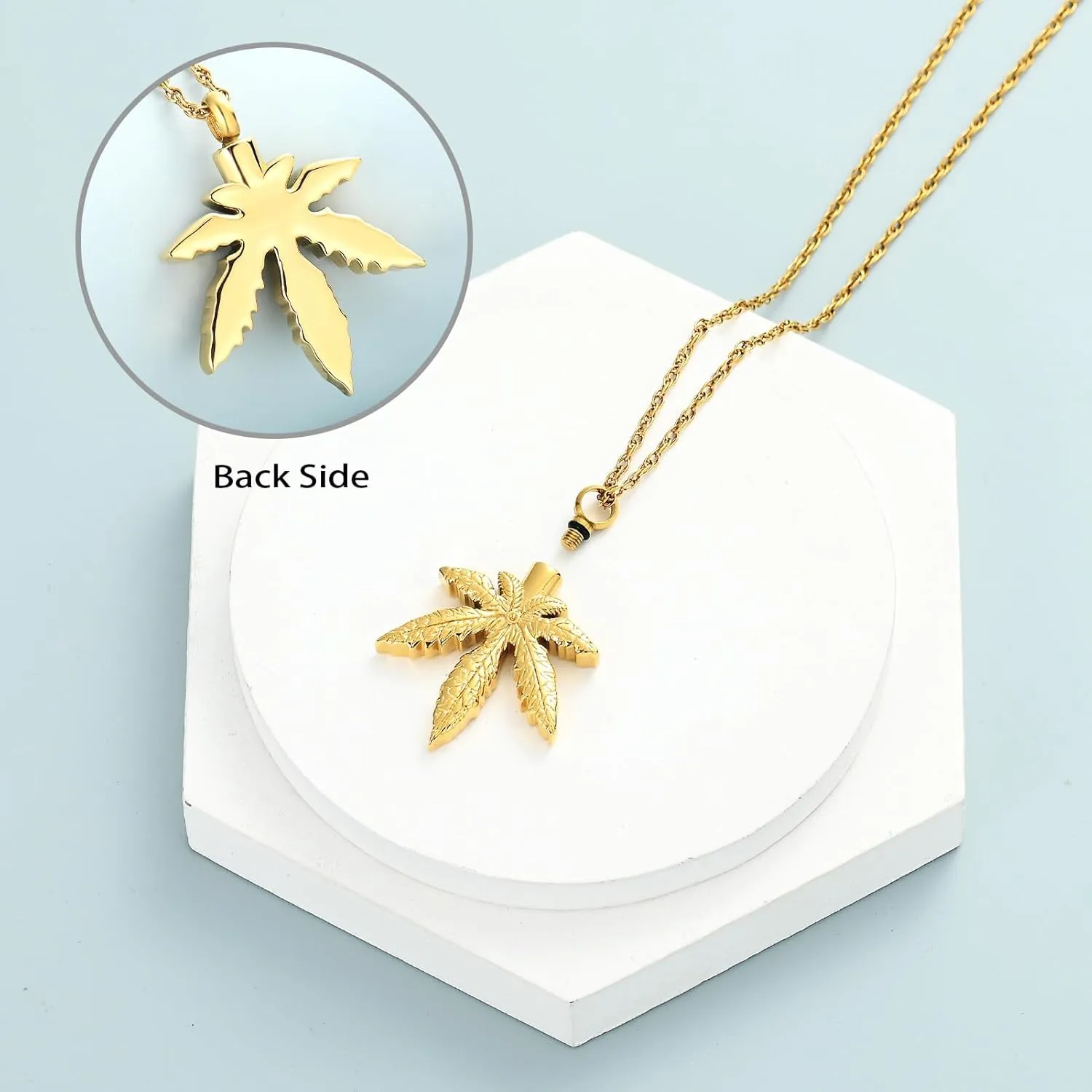 Marijuana Leaves Cremation Urn Necklaces for Ashes Maple Leaf Cremation Jewelry Memorial Human Ashes Keepsake Pendant Jewelry for Women Men