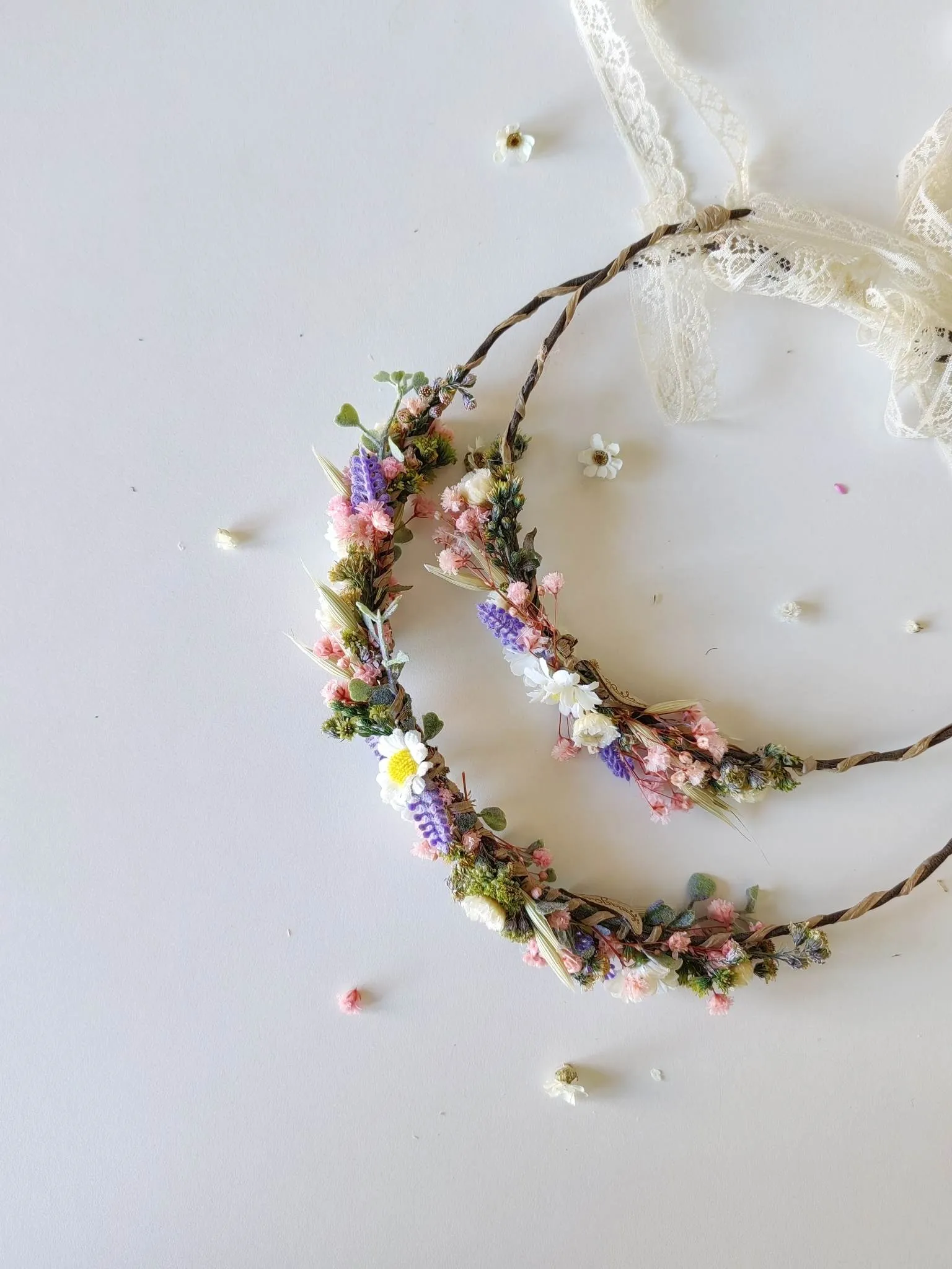 Matching set of meadow hair wreaths