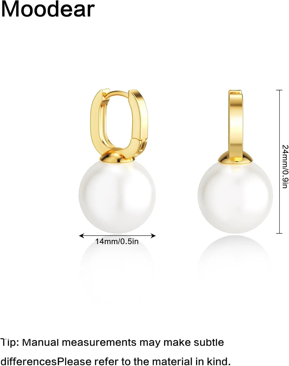 Moodear Pearl Earrings for Women Trendy 14K Gold Plated/925 Sterling Silver Pearl Drop Hoop Earrings Elegant Hypoallergenic Gold Pearl Dangle Earrings Wedding Jewelry Gifts for Women