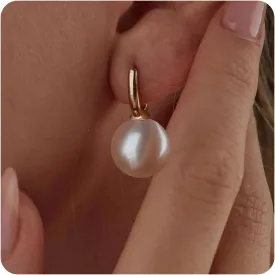 Moodear Pearl Earrings for Women Trendy 14K Gold Plated/925 Sterling Silver Pearl Drop Hoop Earrings Elegant Hypoallergenic Gold Pearl Dangle Earrings Wedding Jewelry Gifts for Women