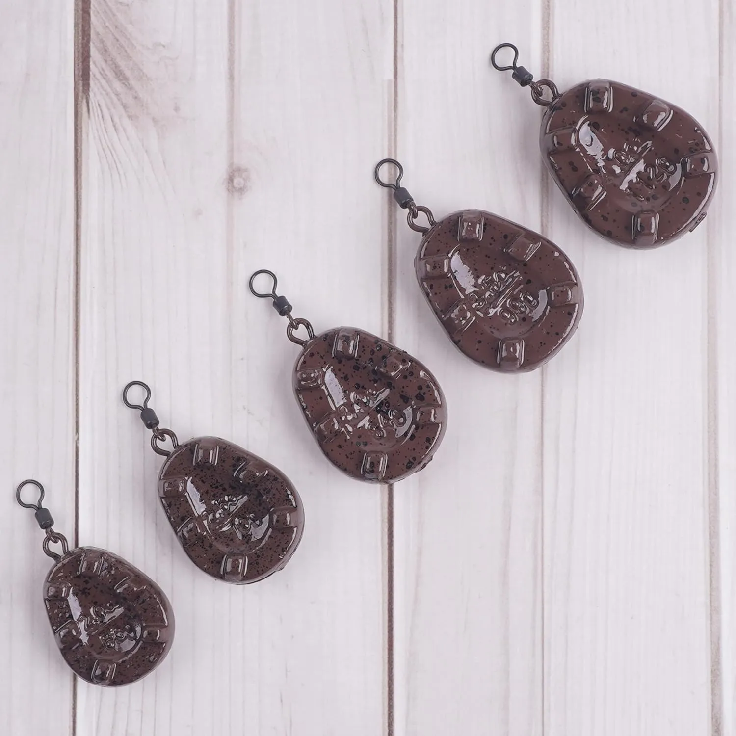 OROOTL Carp Fishing Weights Sinkers, 5pcs Carp Weight with Rolling Swivels Coated Tapered Flat Pear Fishing Sinkers with Swivels Carp Fishing Tackle