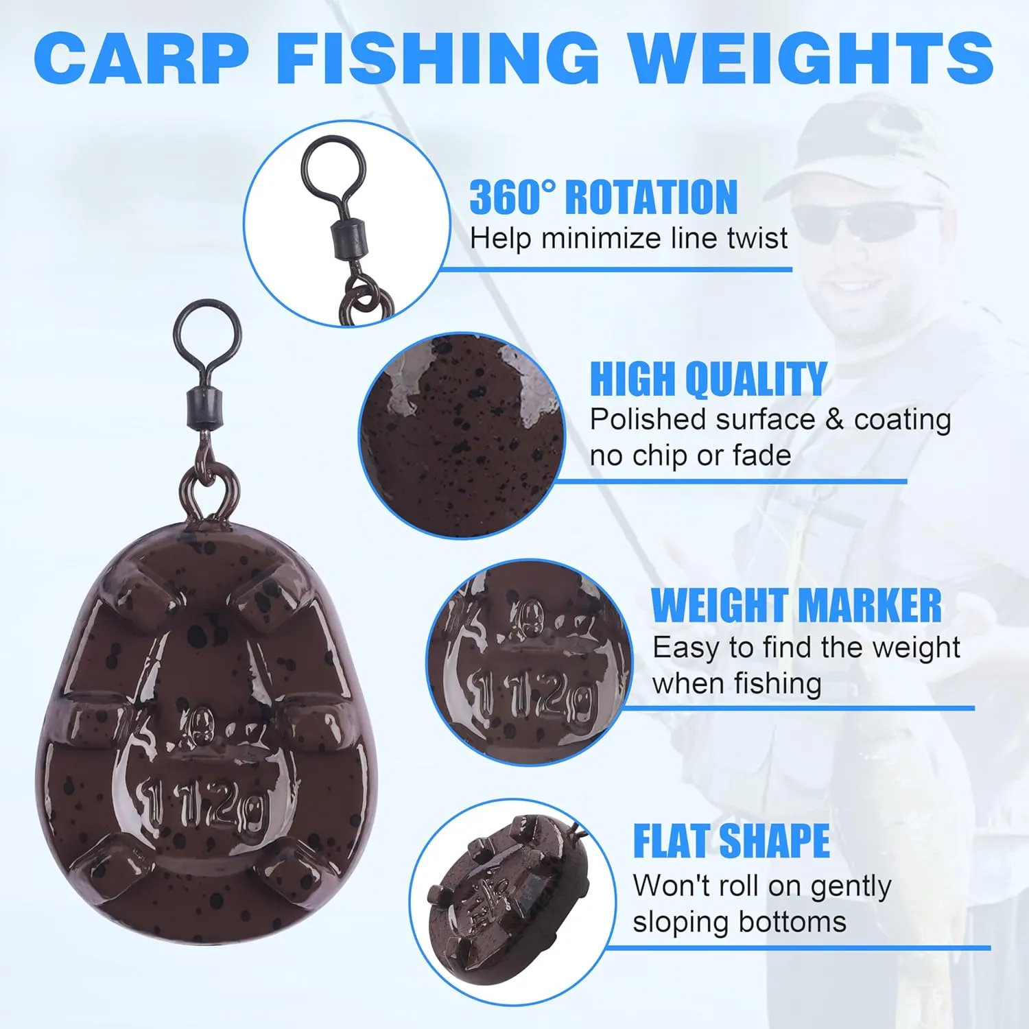 OROOTL Carp Fishing Weights Sinkers, 5pcs Carp Weight with Rolling Swivels Coated Tapered Flat Pear Fishing Sinkers with Swivels Carp Fishing Tackle