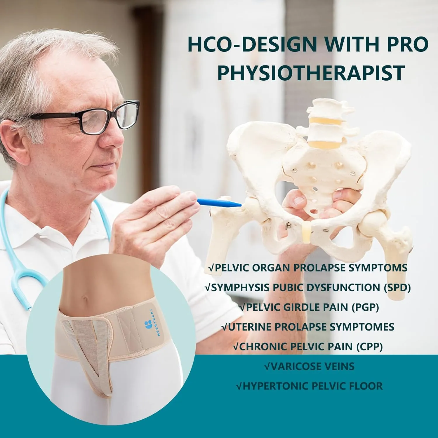 Pelvic Support Belt Uterus Support Belt Women's Brace for Treating Dropped Bladder, Uterine Prolapse, Vulvar Varicosities, Postpartum and Symphysis Pubis Dysfunction