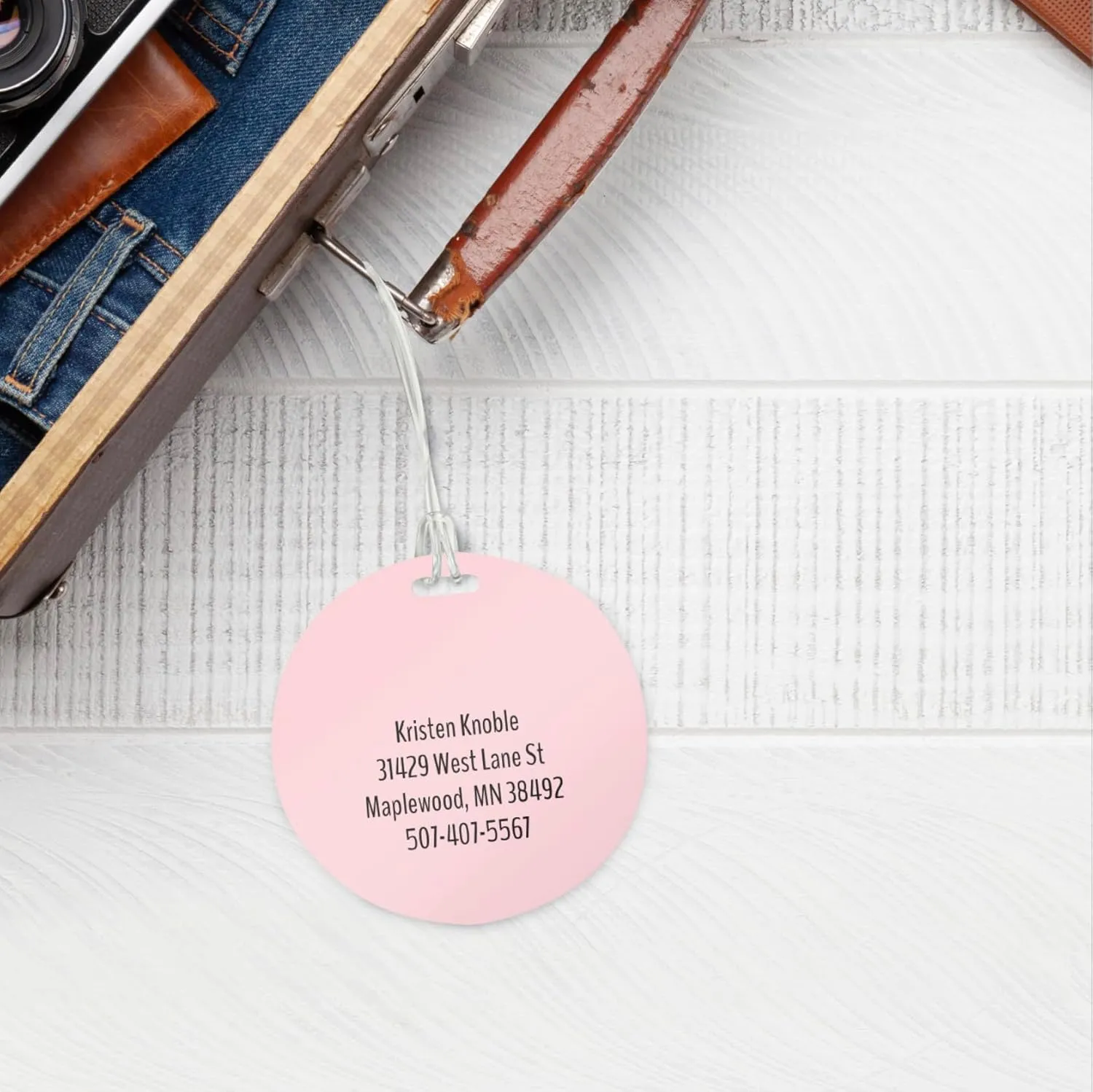 Personalized Pastel Geometric Monogram Luggage Tag / 4" Round Custom Trendy Bag Tag/Double Sided Durable Plastic Circle Luggage Tag with Plastic Strap/Made in The USA