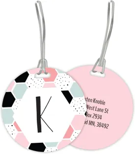 Personalized Pastel Geometric Monogram Luggage Tag / 4" Round Custom Trendy Bag Tag/Double Sided Durable Plastic Circle Luggage Tag with Plastic Strap/Made in The USA