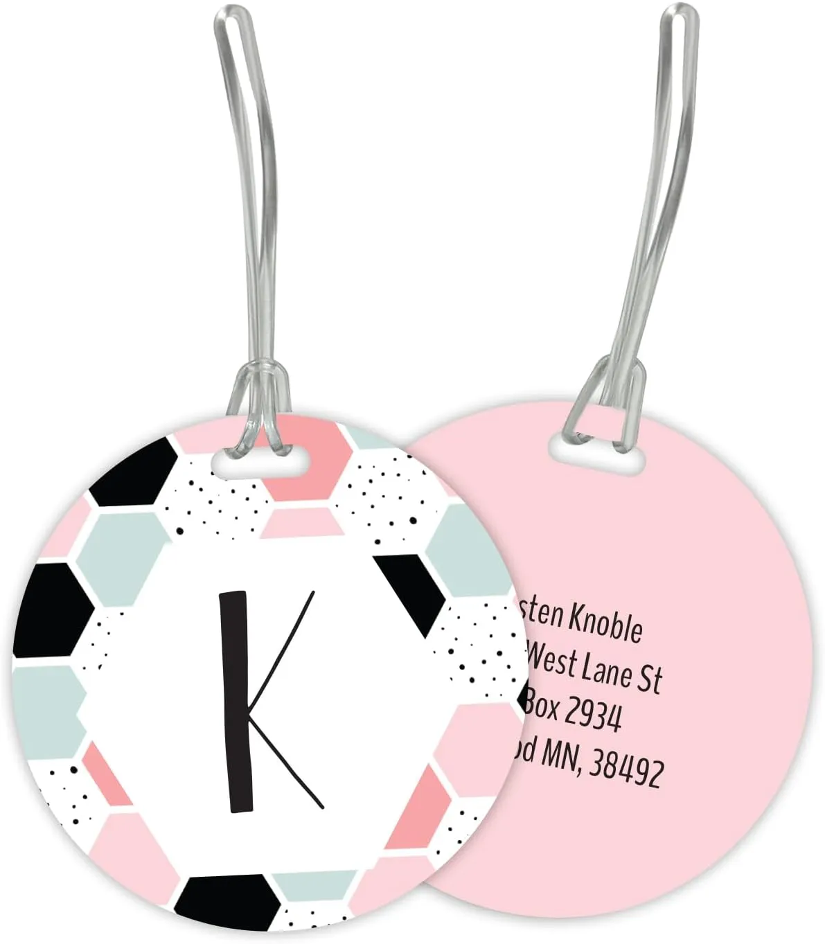 Personalized Pastel Geometric Monogram Luggage Tag / 4" Round Custom Trendy Bag Tag/Double Sided Durable Plastic Circle Luggage Tag with Plastic Strap/Made in The USA