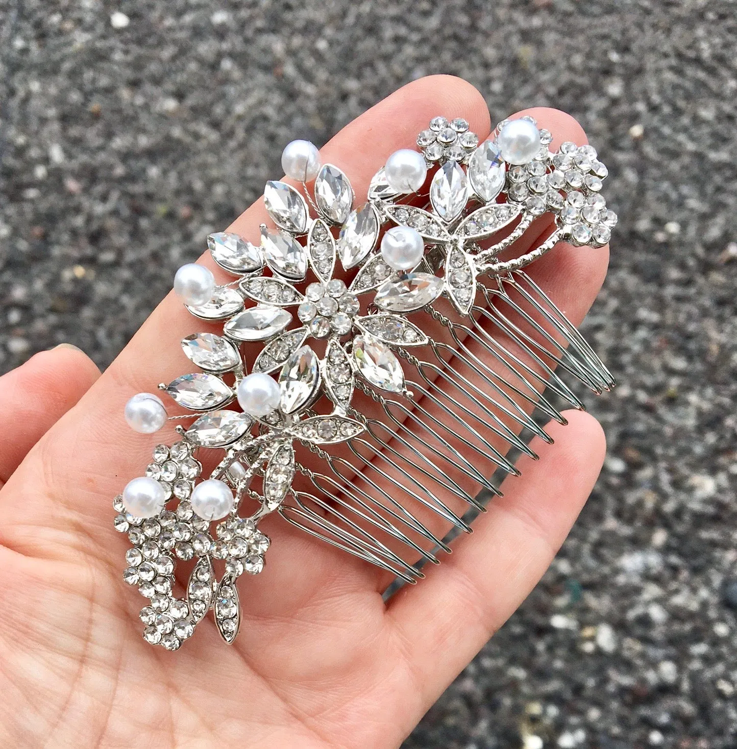 "Alaina" - Pearl and Crystal Bridal Hair Comb - Available in Silver and Rose Gold