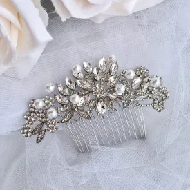 "Alaina" - Pearl and Crystal Bridal Hair Comb - Available in Silver and Rose Gold