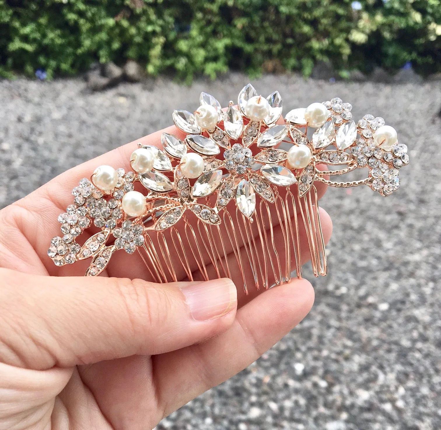 "Alaina" - Pearl and Crystal Bridal Hair Comb - Available in Silver and Rose Gold