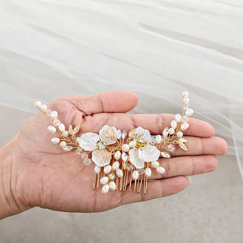 "Alexandra" - Pearl and Crystal Bridal Hair Comb - Available in Gold and Silver