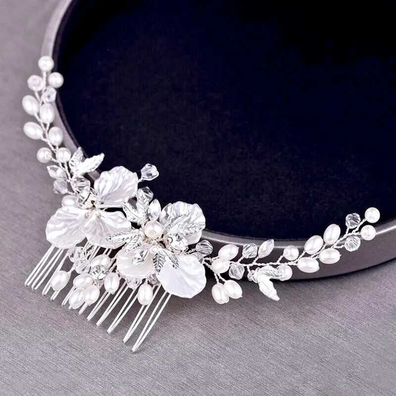 "Alexandra" - Pearl and Crystal Bridal Hair Comb - Available in Gold and Silver
