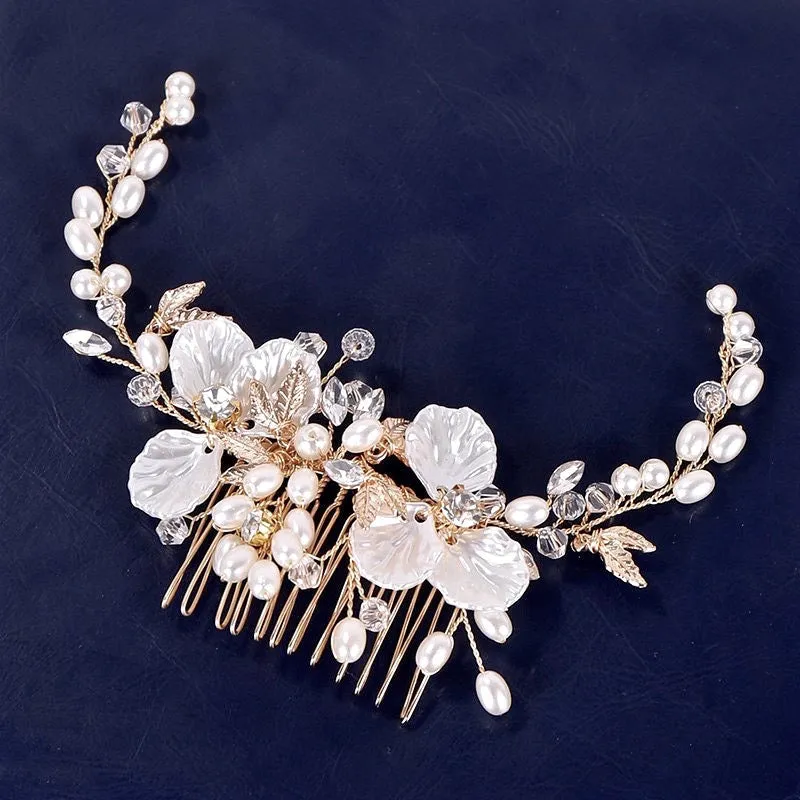 "Alexandra" - Pearl and Crystal Bridal Hair Comb - Available in Gold and Silver