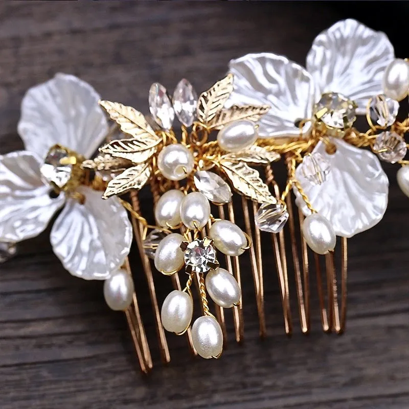 "Alexandra" - Pearl and Crystal Bridal Hair Comb - Available in Gold and Silver