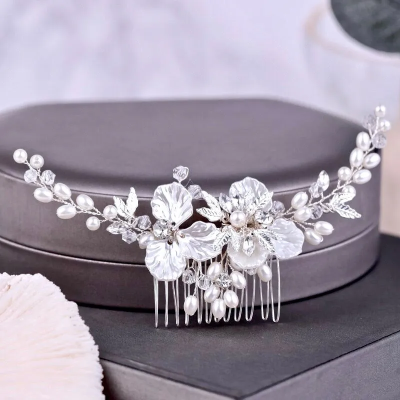 "Alexandra" - Pearl and Crystal Bridal Hair Comb - Available in Gold and Silver