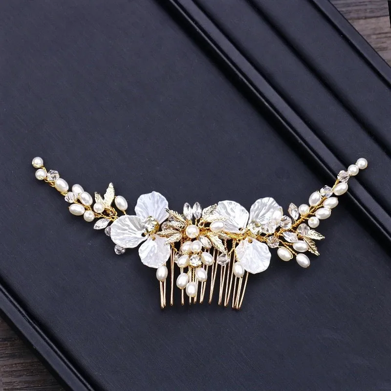 "Alexandra" - Pearl and Crystal Bridal Hair Comb - Available in Gold and Silver