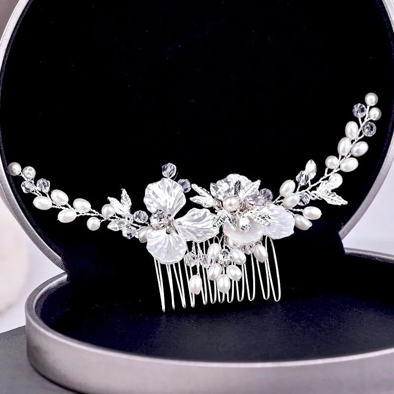 "Alexandra" - Pearl and Crystal Bridal Hair Comb - Available in Gold and Silver