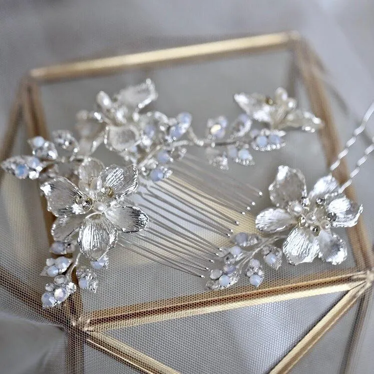 "Karie" - Swarovski Opal Bridal Hair Comb and Pin Set