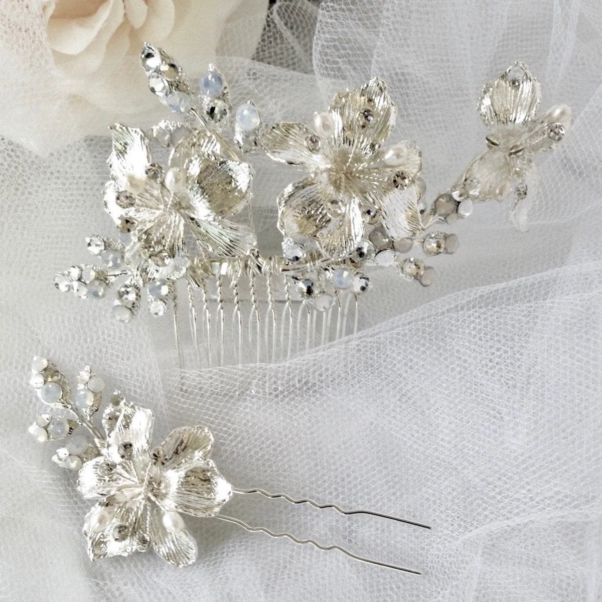 "Karie" - Swarovski Opal Bridal Hair Comb and Pin Set