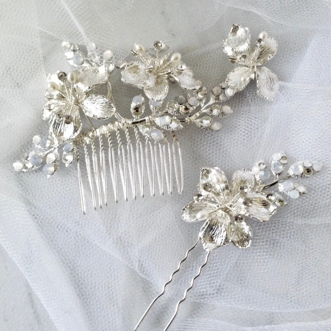 "Karie" - Swarovski Opal Bridal Hair Comb and Pin Set