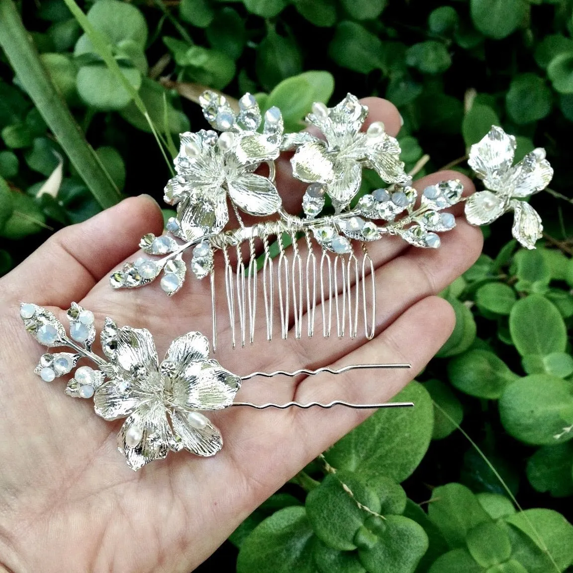 "Karie" - Swarovski Opal Bridal Hair Comb and Pin Set