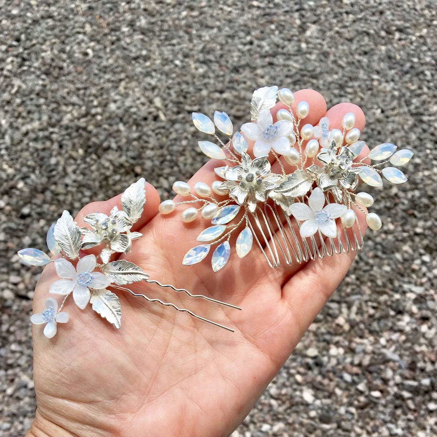 "Kelsie" - Opal Bridal Hair Comb and Pin Set