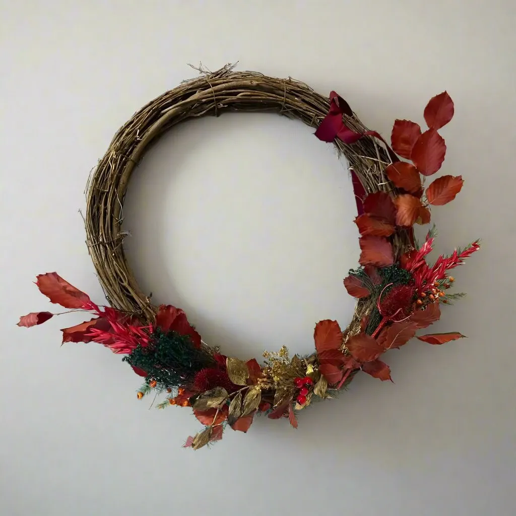Red and Gold Willow Door Wreath