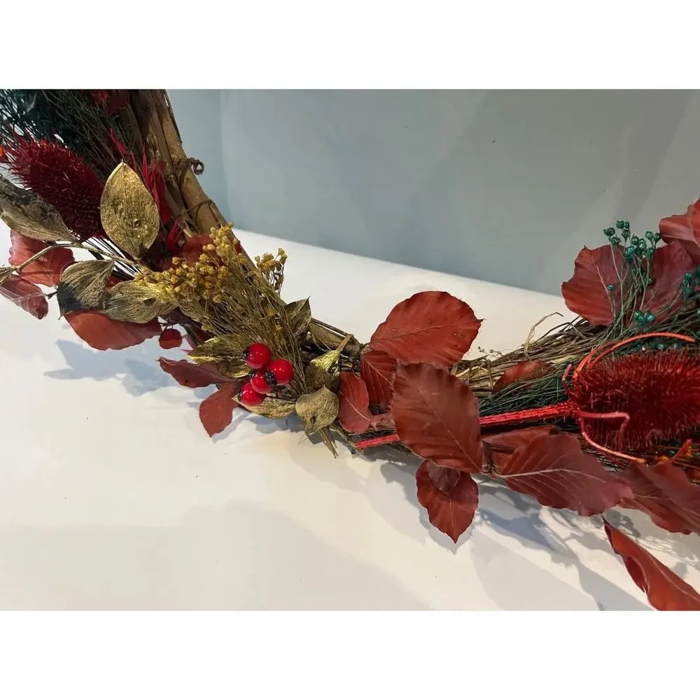 Red and Gold Willow Door Wreath