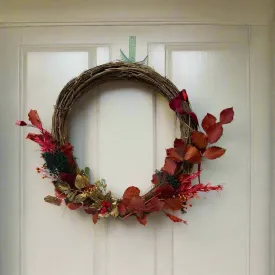 Red and Gold Willow Door Wreath