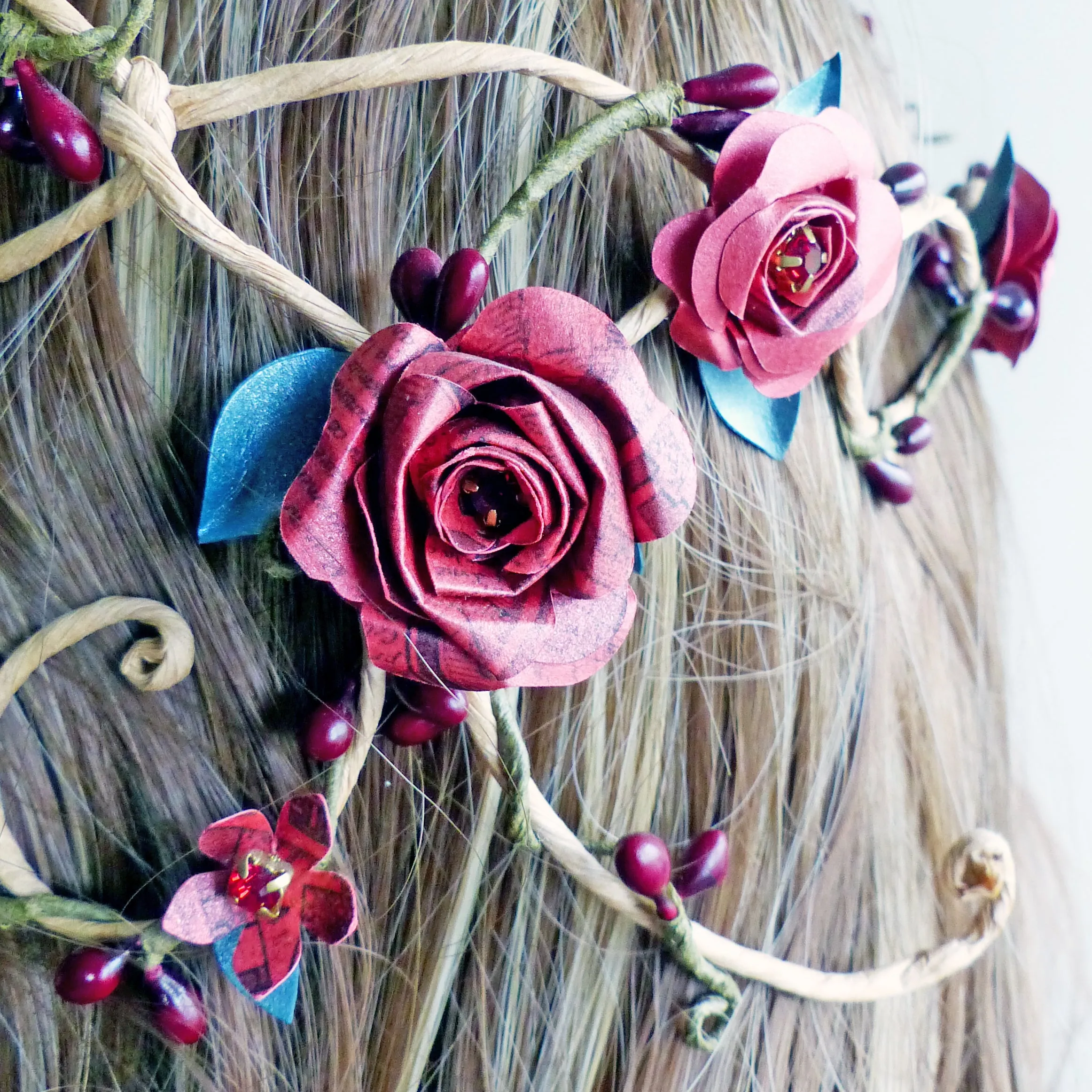 Red rose paper headdress crown