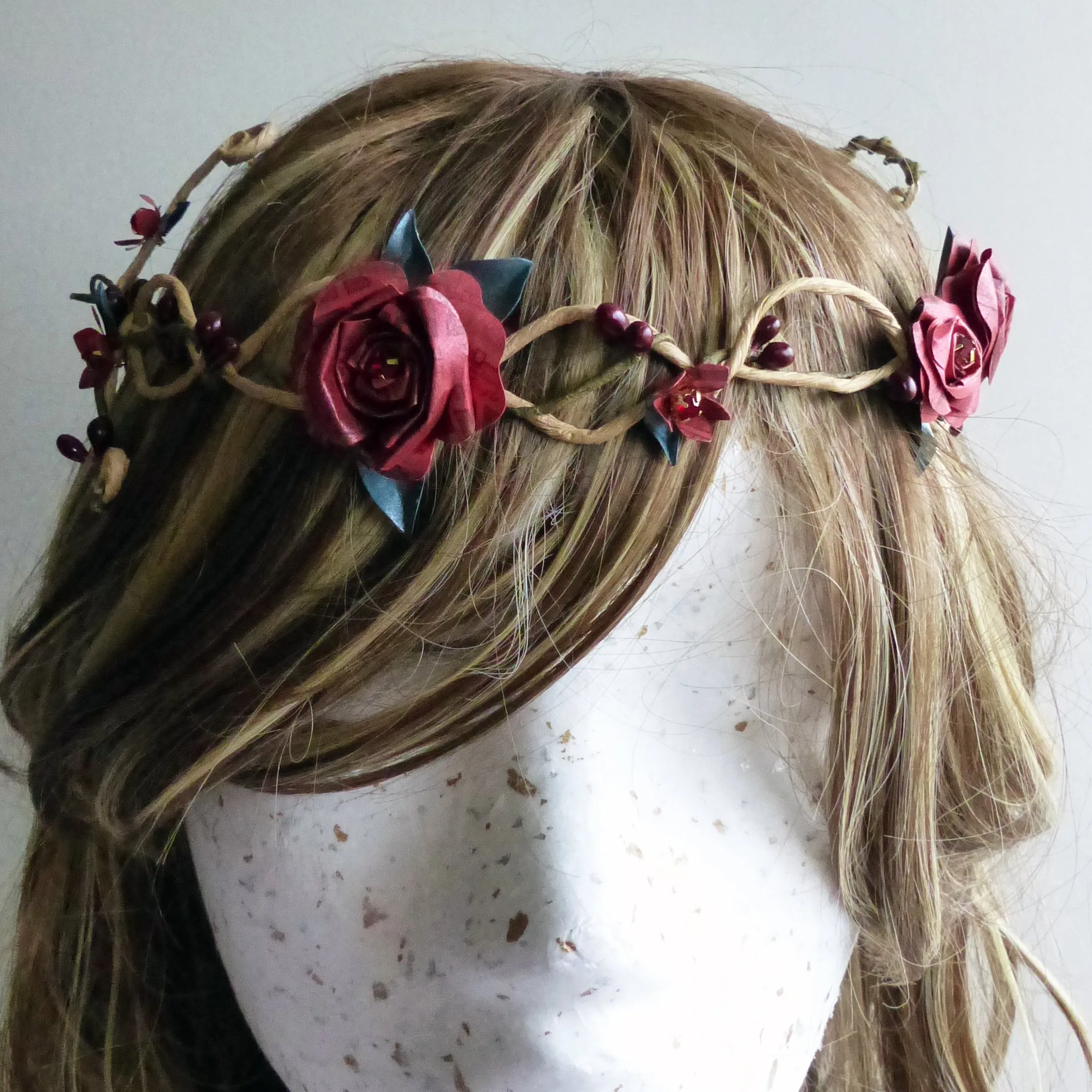 Red rose paper headdress crown