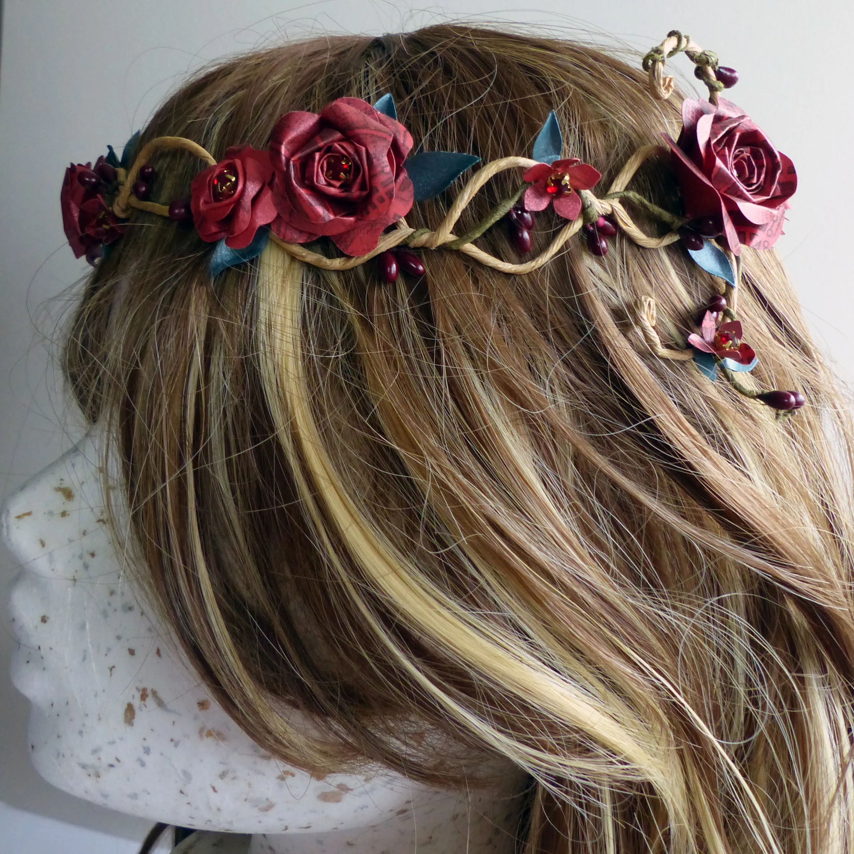 Red rose paper headdress crown