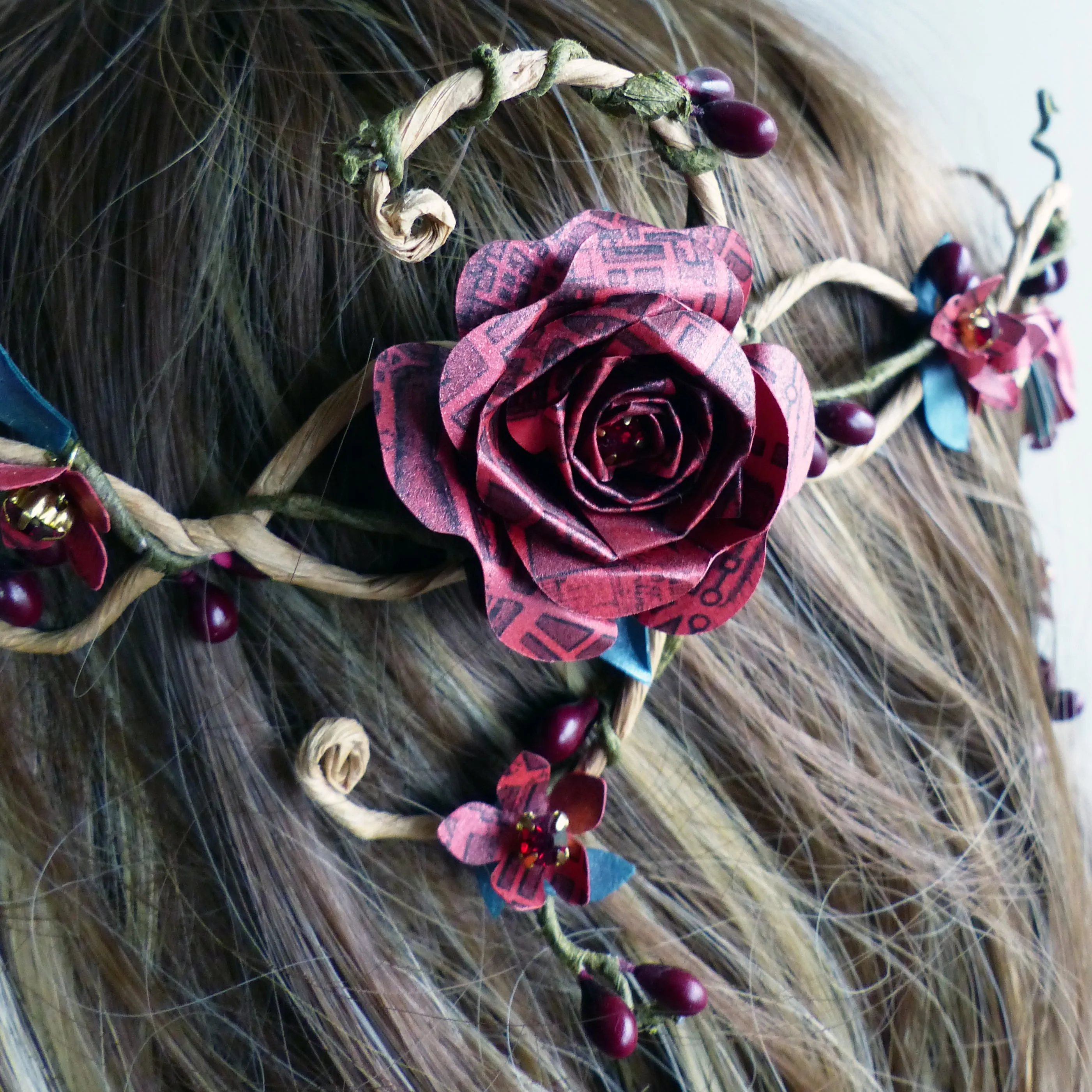 Red rose paper headdress crown