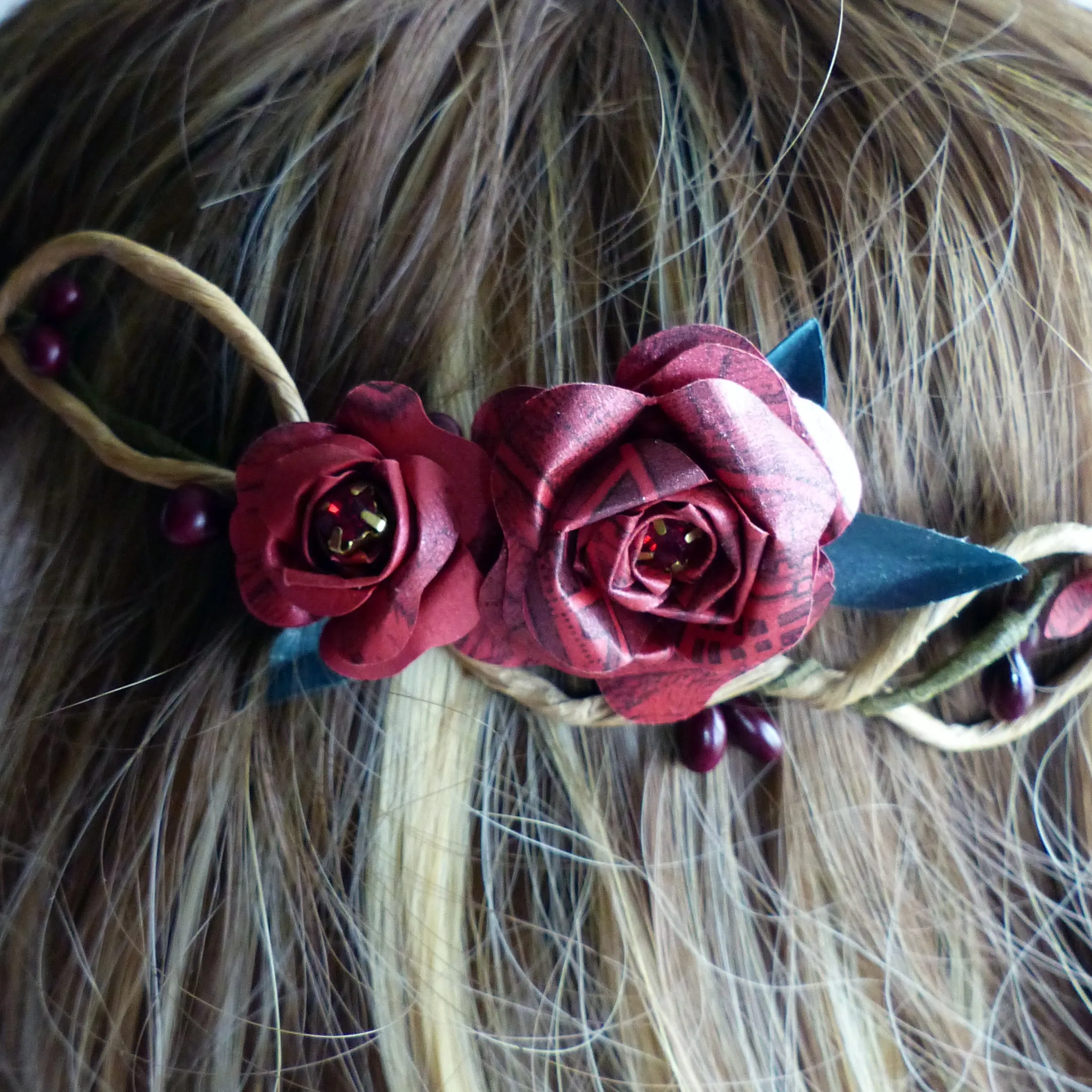 Red rose paper headdress crown