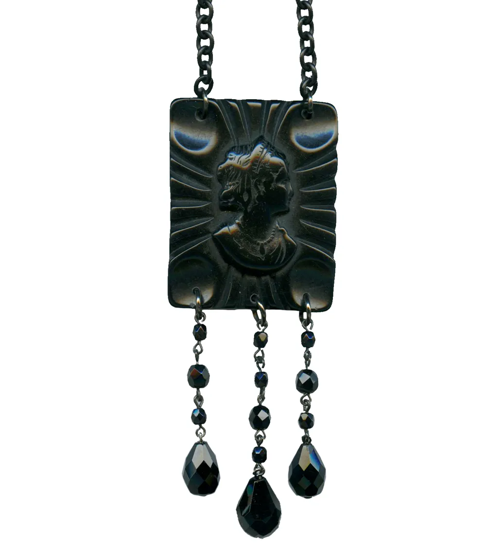 Retrolite Black Cameo Long Necklace by Classic Hardware