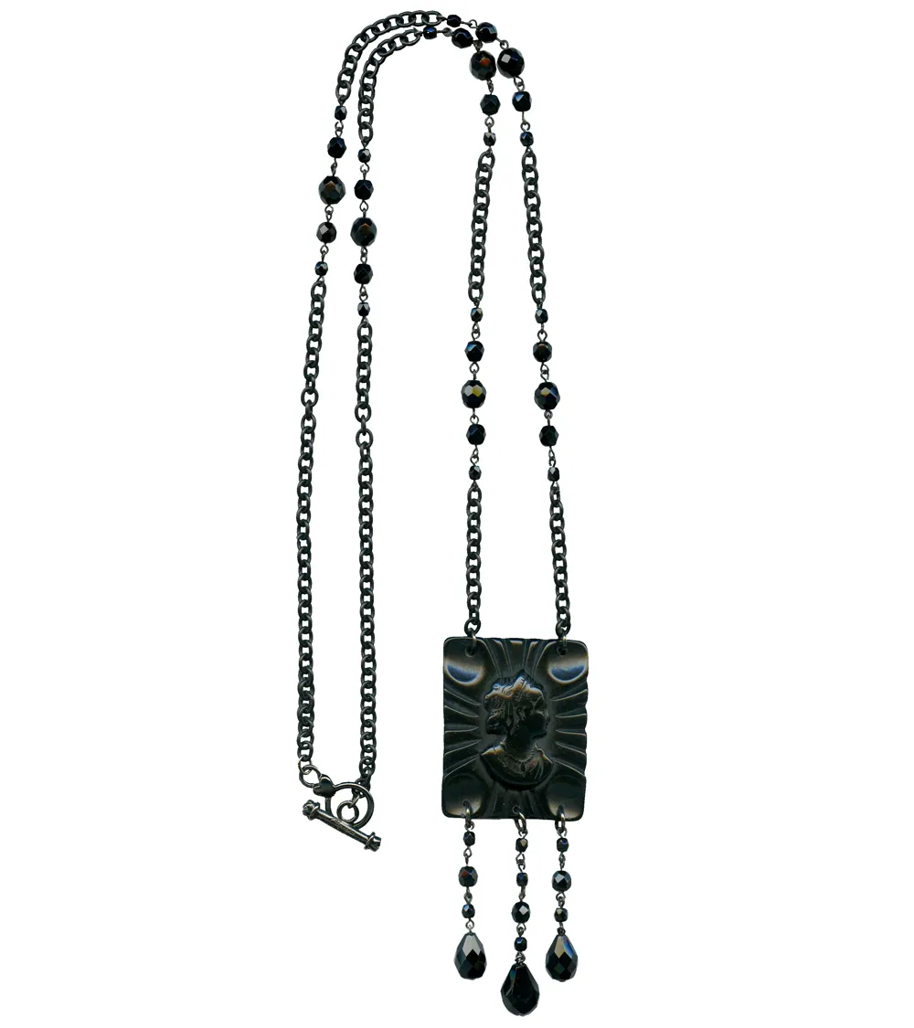 Retrolite Black Cameo Long Necklace by Classic Hardware