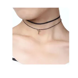Sexy Sparkles Cross Velvet  Choker Necklace for Women Girls Gothic Choker Bolo Tie Chokers