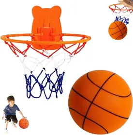 Silent Basketball and Hoop Set, Silent Basketball, 2025 Upgrade Quiet Foam Indoor Training Ball, No Noise with Wall Mount Hoop Silent Ball Professional Indoor Basketballs Frame (No.7-9.56in)