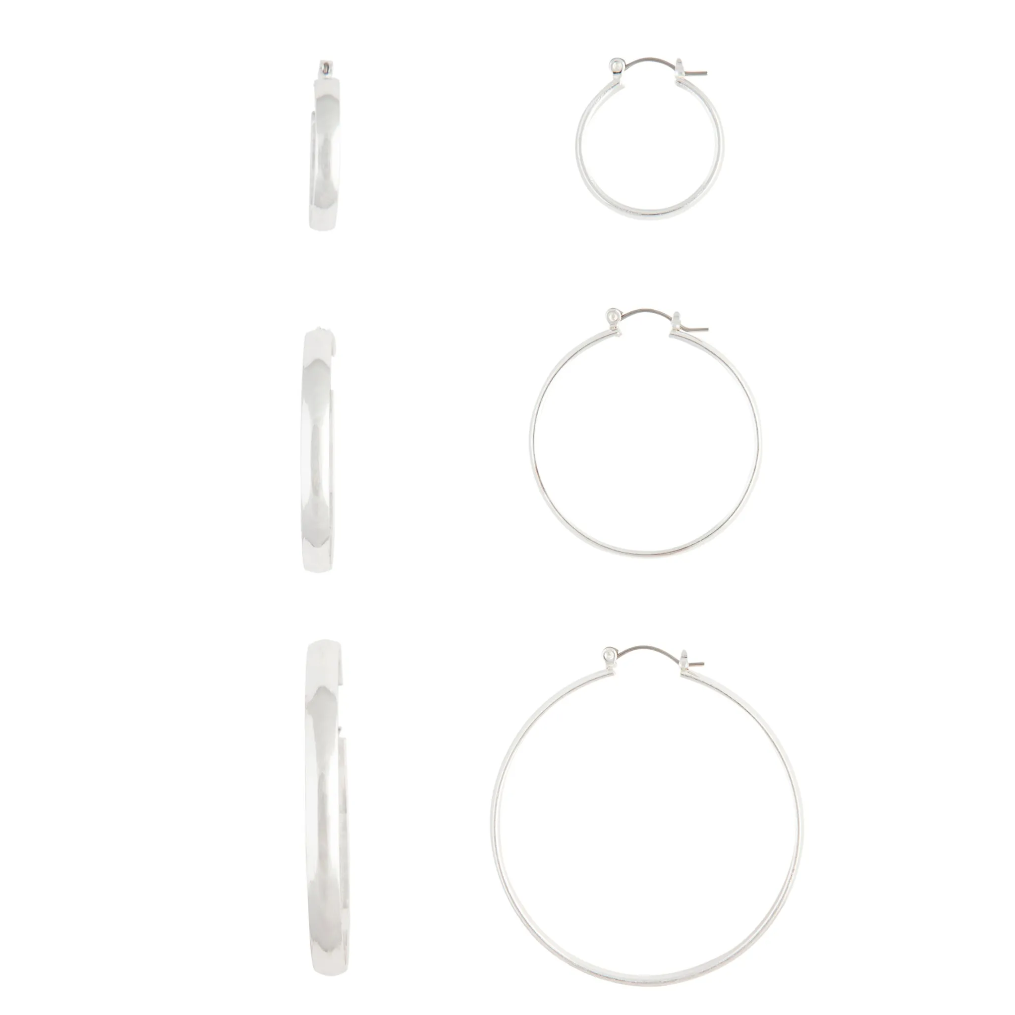 Silver Thick Hoop Gradual Earrings Trio