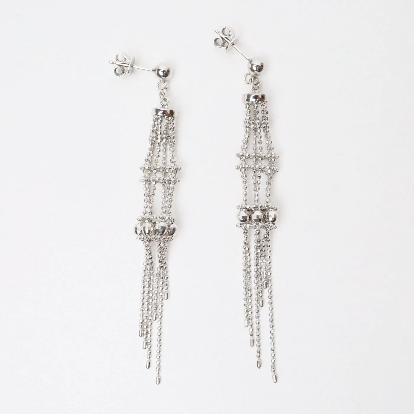 Sterling Silver Woven Lace Long Lantern and Spiral Drops Earrings