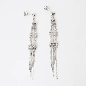 Sterling Silver Woven Lace Long Lantern and Spiral Drops Earrings