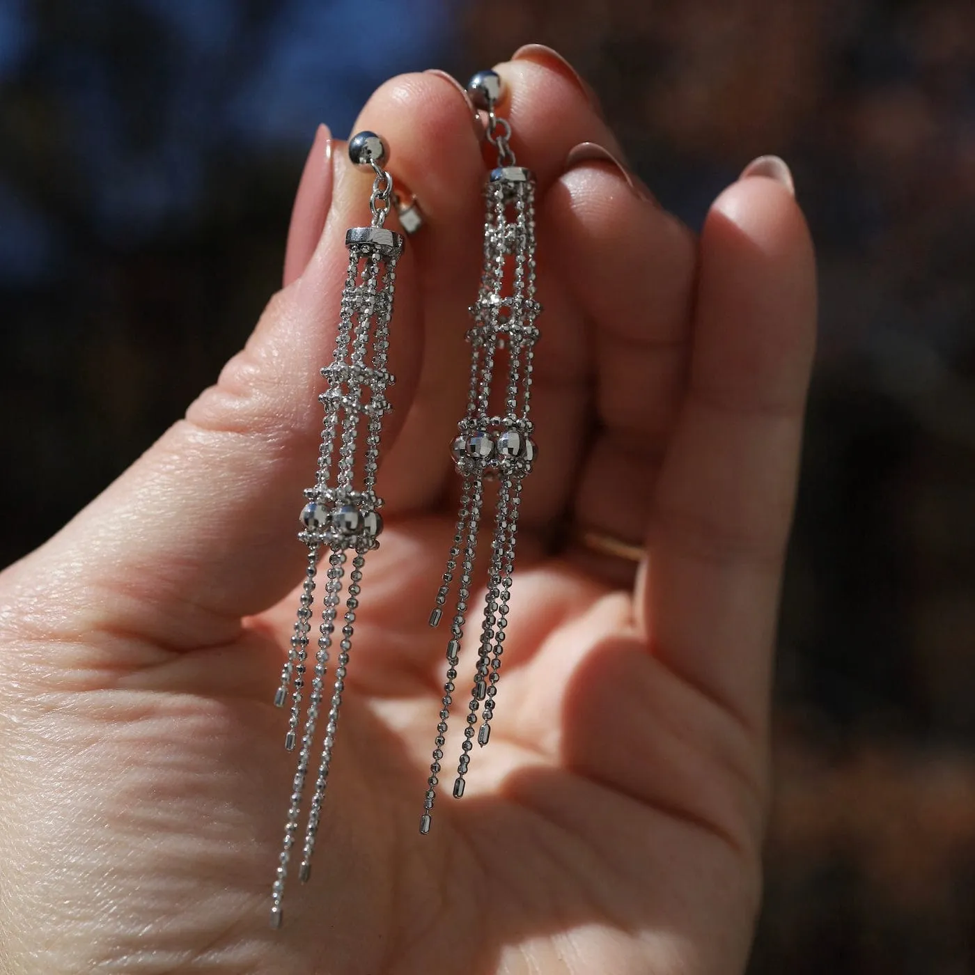Sterling Silver Woven Lace Long Lantern and Spiral Drops Earrings