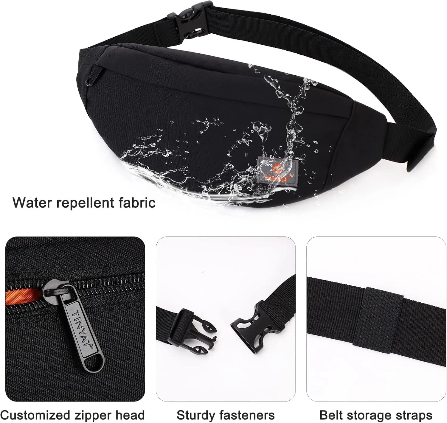 TINYAT Small Fanny Packs for Women Men Waist Bag Sling Bag Super Lightweight For Travel Cashier's box, Tool Kit T201, Black