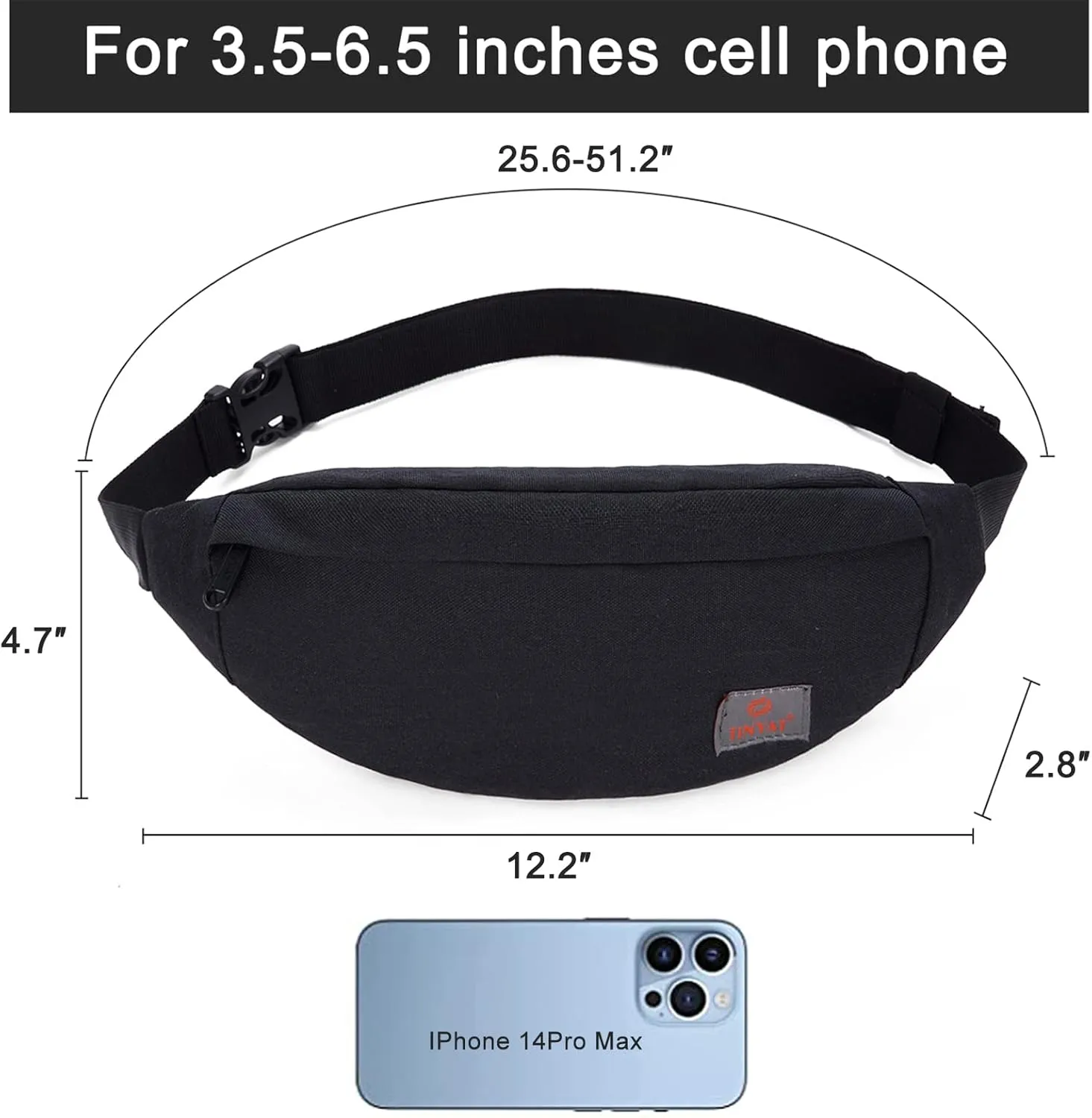 TINYAT Small Fanny Packs for Women Men Waist Bag Sling Bag Super Lightweight For Travel Cashier's box, Tool Kit T201, Black