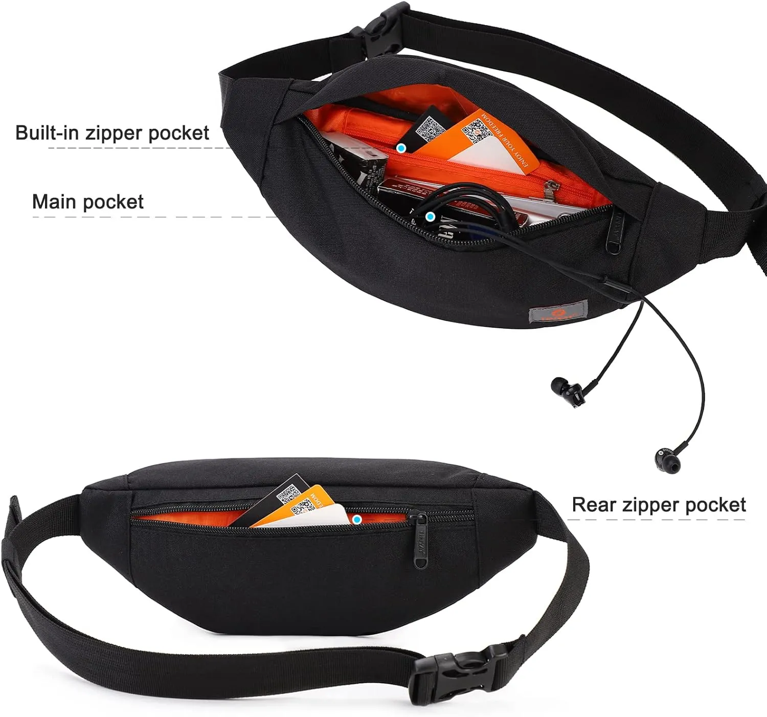 TINYAT Small Fanny Packs for Women Men Waist Bag Sling Bag Super Lightweight For Travel Cashier's box, Tool Kit T201, Black