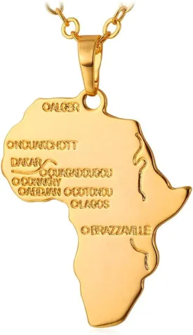 U7 Africa Map Necklaces for Men Women,Stainless Steel/18K Gold Plated African Country Map Jewelry