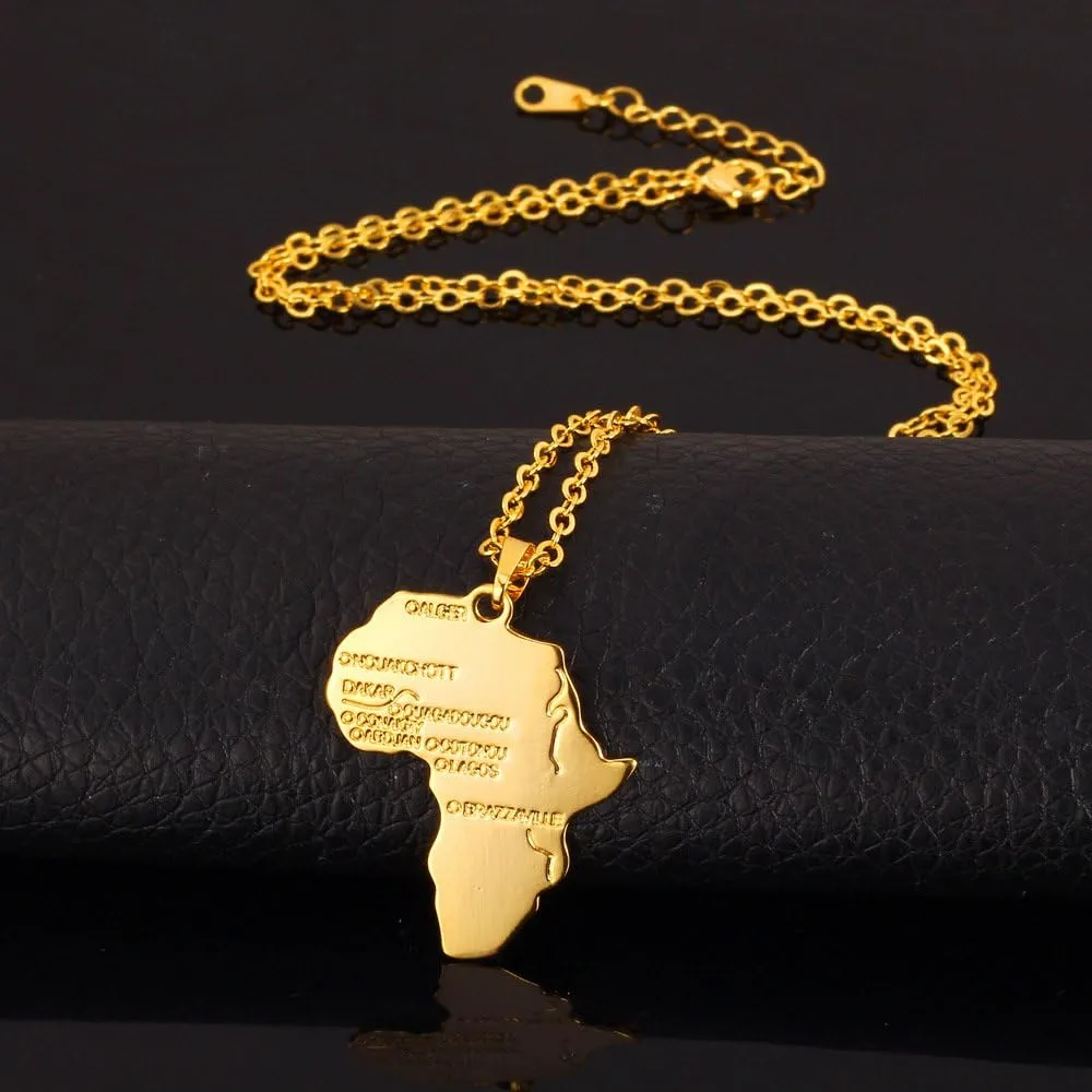 U7 Africa Map Necklaces for Men Women,Stainless Steel/18K Gold Plated African Country Map Jewelry