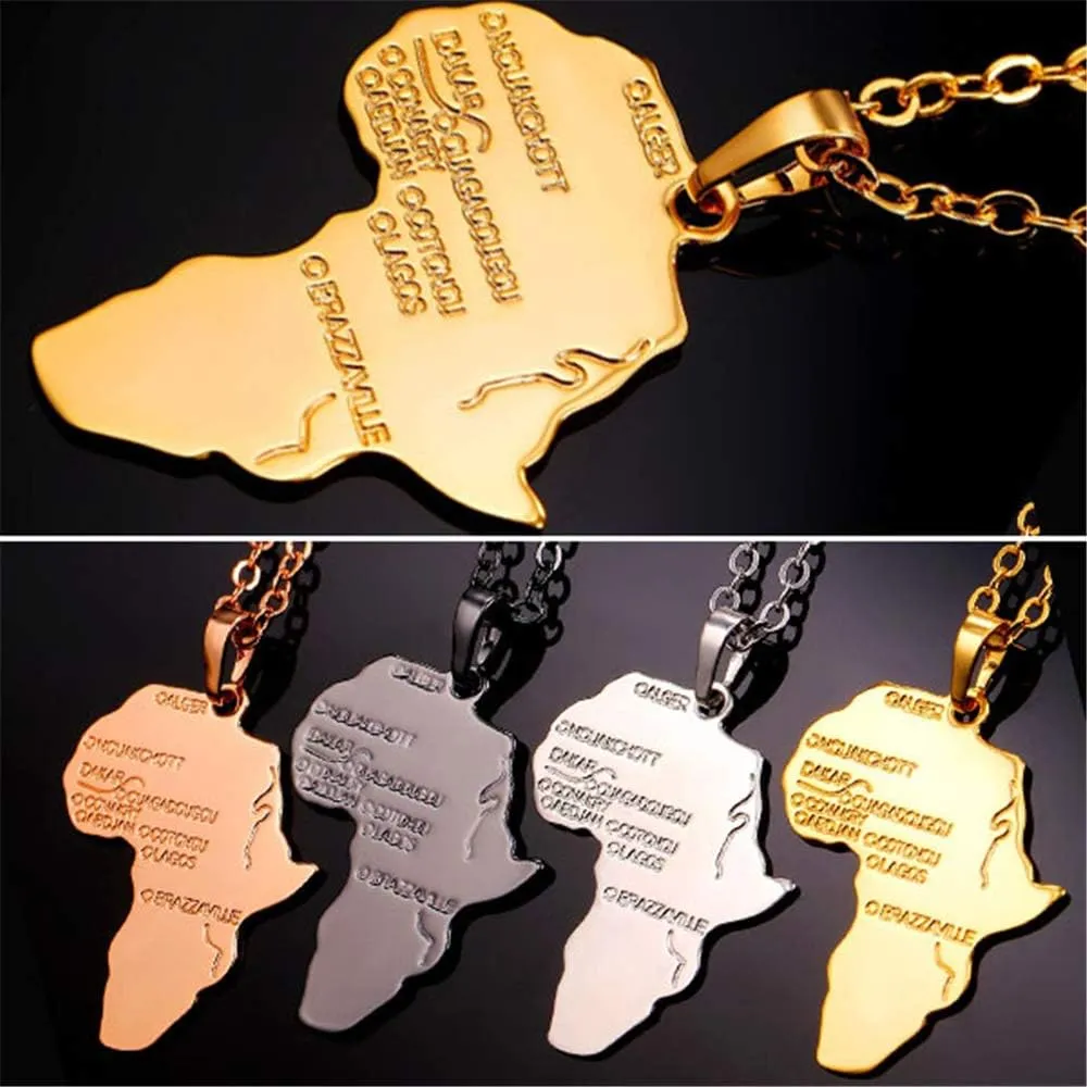 U7 Africa Map Necklaces for Men Women,Stainless Steel/18K Gold Plated African Country Map Jewelry