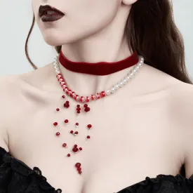 Velvet Blood Drip Tassel Crystal Choker Necklace