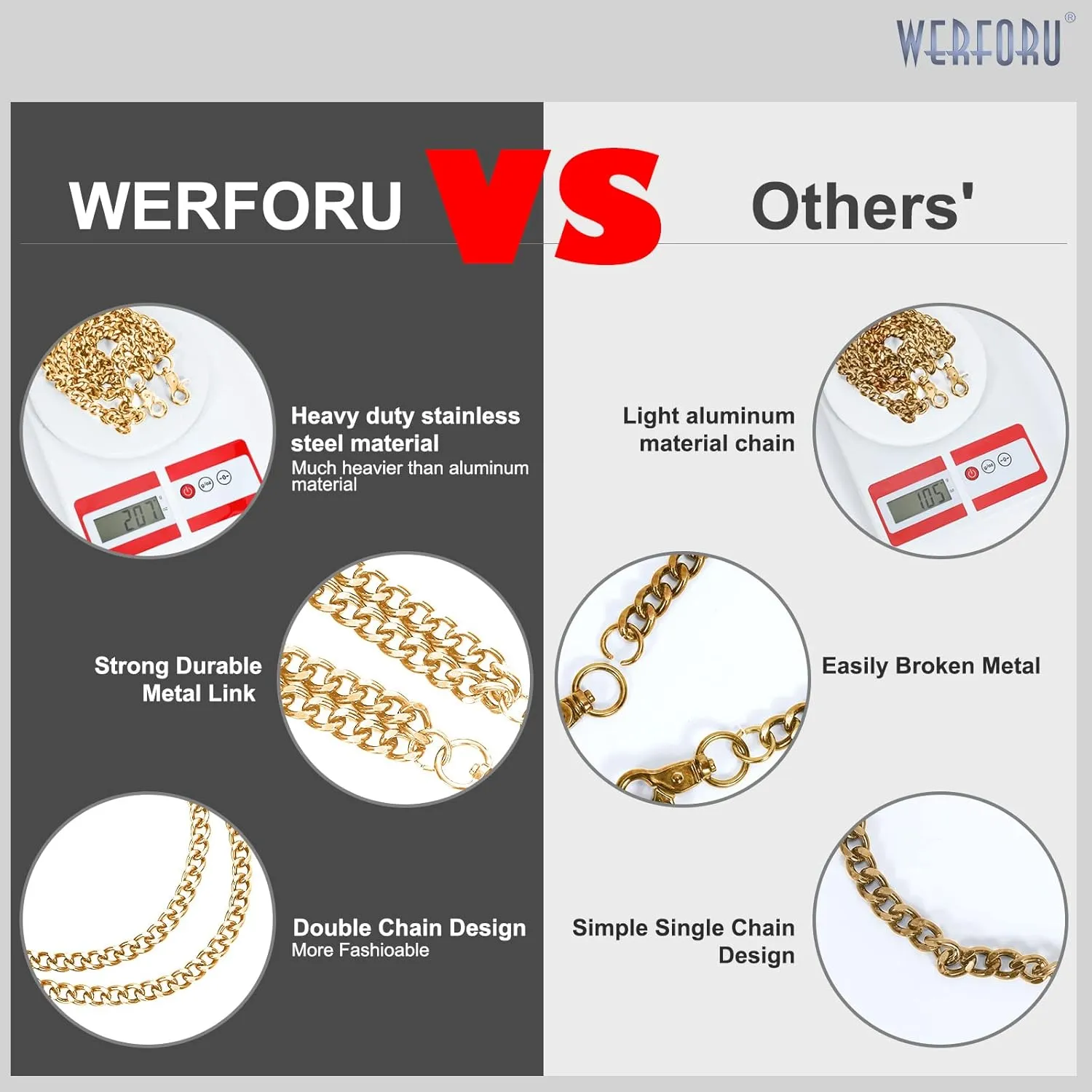 WERFORU Men Women Heavy Duty Wallet Chain Hip Hop Punk Jeans Chain Biker Motorcycle Keychain